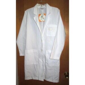 NWT Peaches Lab Coat Women 10 White EMBROIDERED Pocket